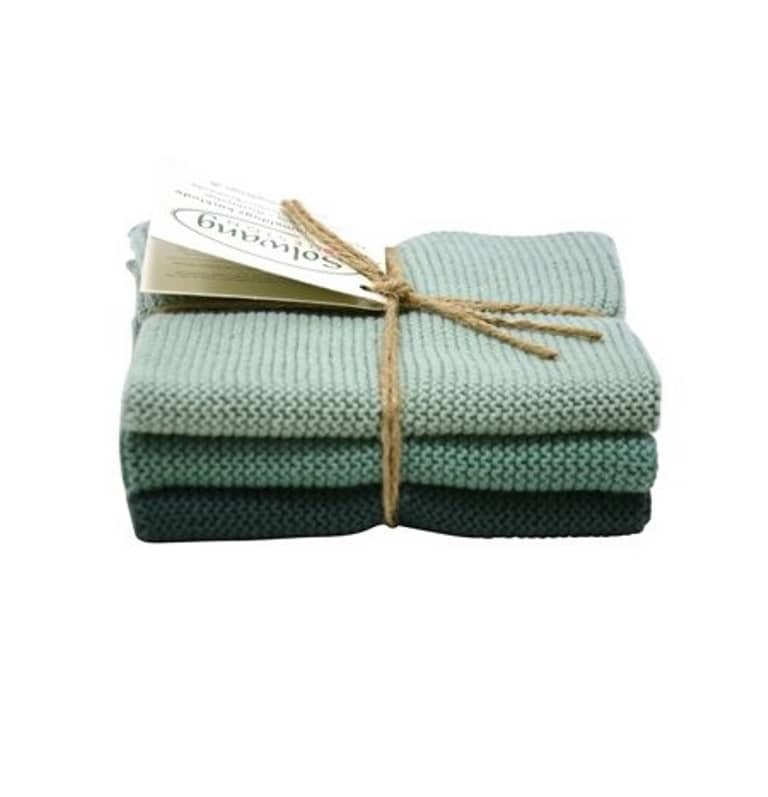 Solwang Wischtuch 3er Set 25 x 25 cm Baumwolle gestrickt Staubiges Antikgrün Kombi BIO