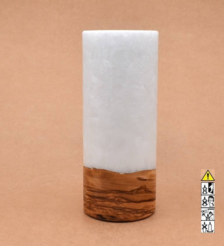 Kerze mit Holz Unikat Rund 80 x 200 mm mit Teelicht Nr.: 22