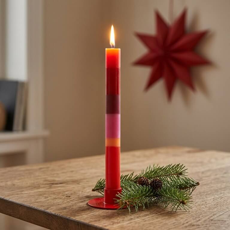 Bunte Stabkerze "Feliz Navidad - Schöne Weihnachten" 22 x 230 mm (ohne Deko)