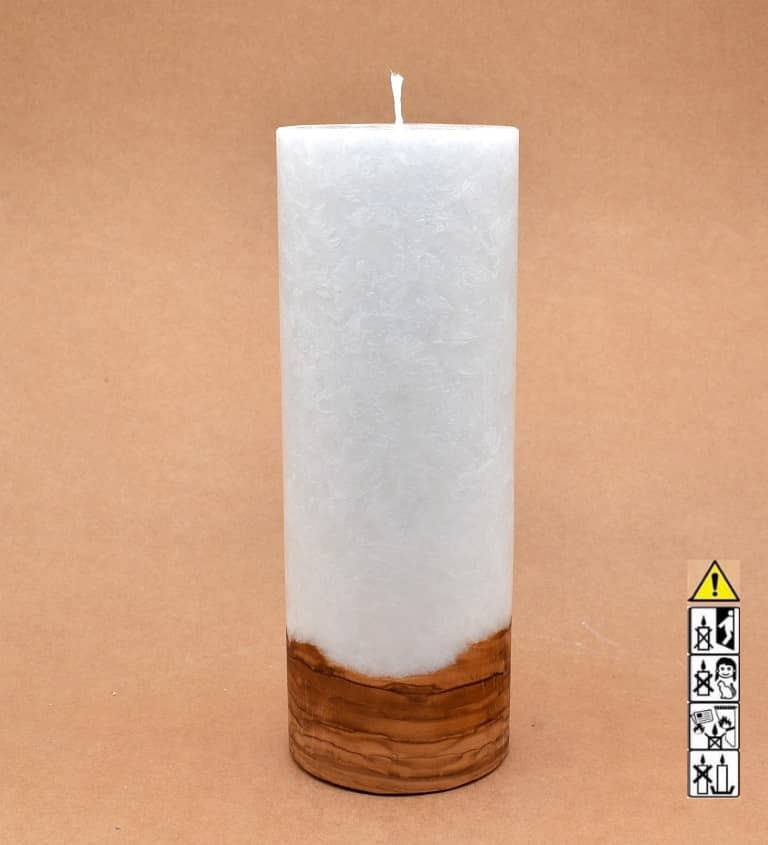 Kerze mit Holzelement, Individuelle, persönliche Hochzeitskerze  Holzkerze, Rund Stearinoptik, Hochzeitskerze mit Teelicht im Kerzen online Shop für Hochzeiten bestellen, günstig kaufen.