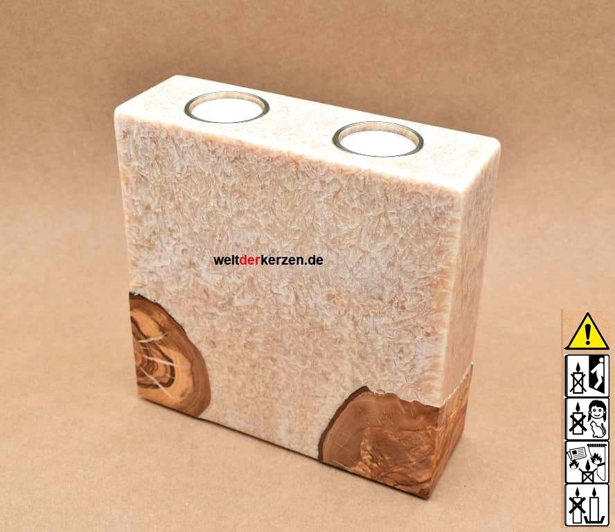 Kerze mit Holz, Unikat Holzkerze, Rund Stearin Kerze 151 Kerze mit Holzelement, Unikat Holzkerze, Rund Stearinoptik, Kerze mit Teelicht Nummer 151