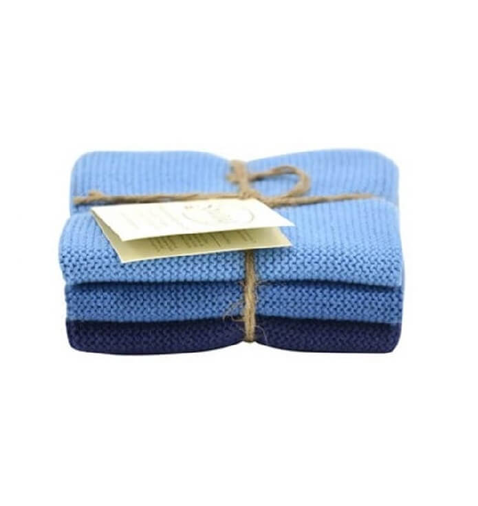 Wischtuch 3er Set von Solwang im Onlineshop kaufen aus 25 x 25 cm Baumwolle gestrickt Staubiges Blau Kombi BIO