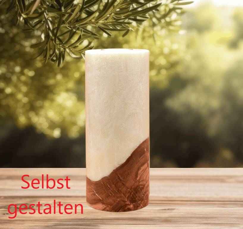 Geburtstagskerze champagner mit Holz 8x20cm und Teelicht "selbst gestalten" Geburtstagskerze champagner mit Holz 8x20cm und Teelicht "selbst gestalten"