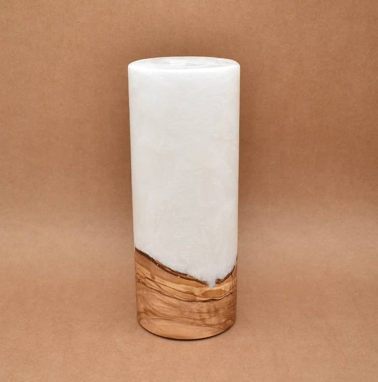 Kerze mit Holz Unikat Rund 100 x 250 mm ohne Teelichteinsatz Nr. 6