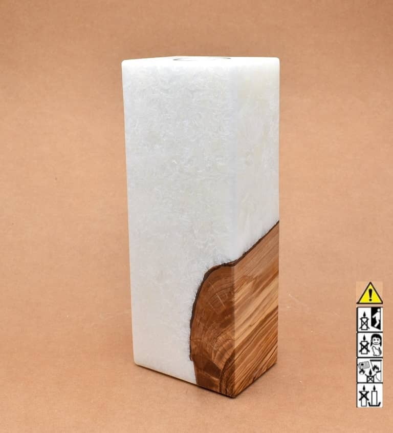 Kerze mit Holz Unikat Quader 70 x 100 x 250 mm mit Teelicht Nr.: 4