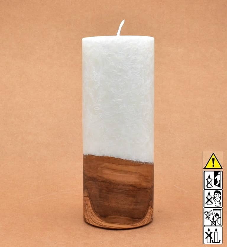 Kerze mit Holz Unikat Rund 80 x 200 mm mit Docht Nr.: 4 Kerze mit Holz Unikat Rund 80 x 200 mm mit Docht Nr.: 4