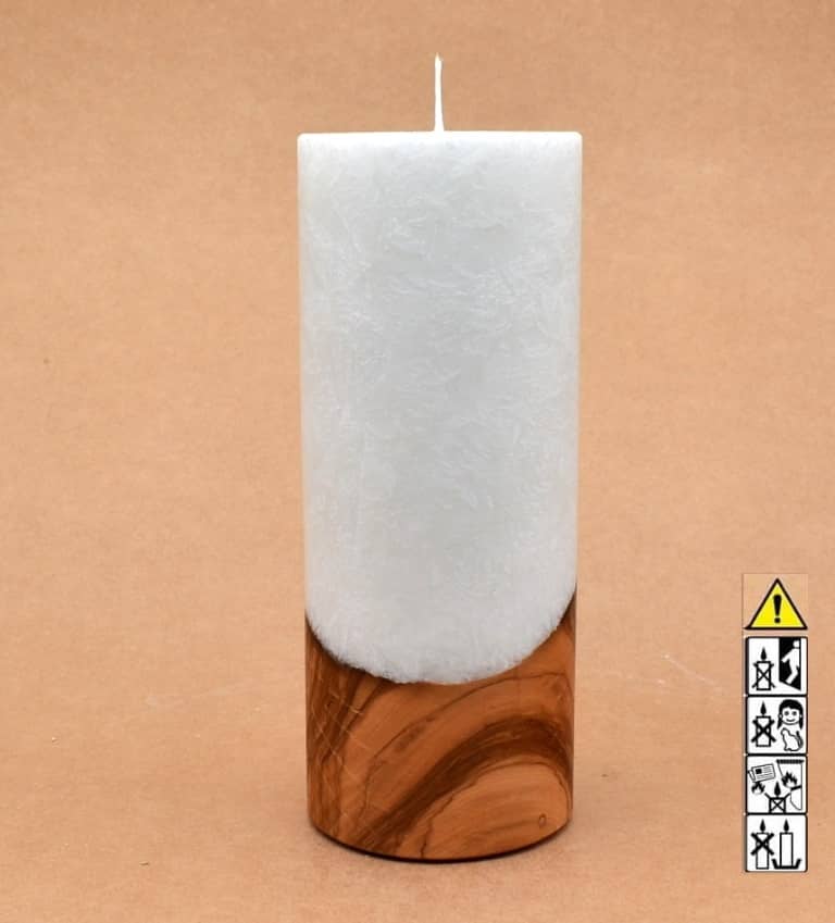 Kerze mit Holz Unikat Rund 80 x 200 mm mit Docht Nr.: 4