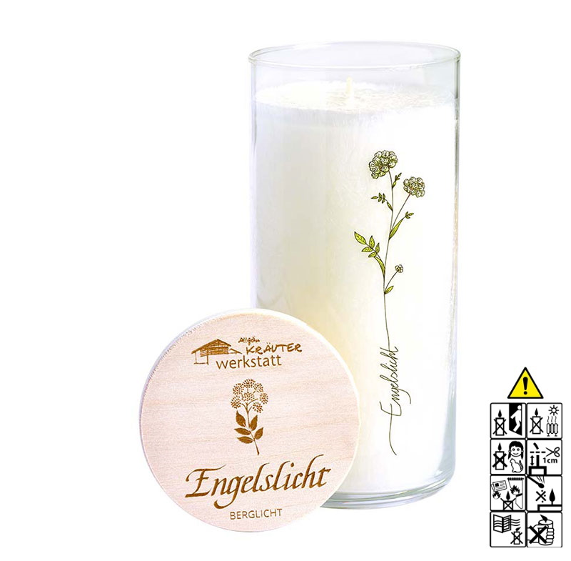 Allgäuer Heilkräuterkerze zum Thema  Engelslicht  Heilkräuterkerze Naturkraft Berglicht. Als Geschenk für Sie oder Ihn. 100% Vegane Kerze. Hergestellt aus Olivenöl. Jetzt in unserem Kerzen Onlineshop kaufen.