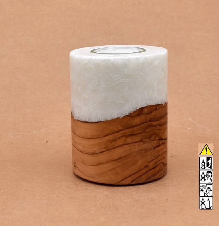 Kerze mit Holz Unikat Rund 80 x 100 mm mit Teelicht Nr.: 3