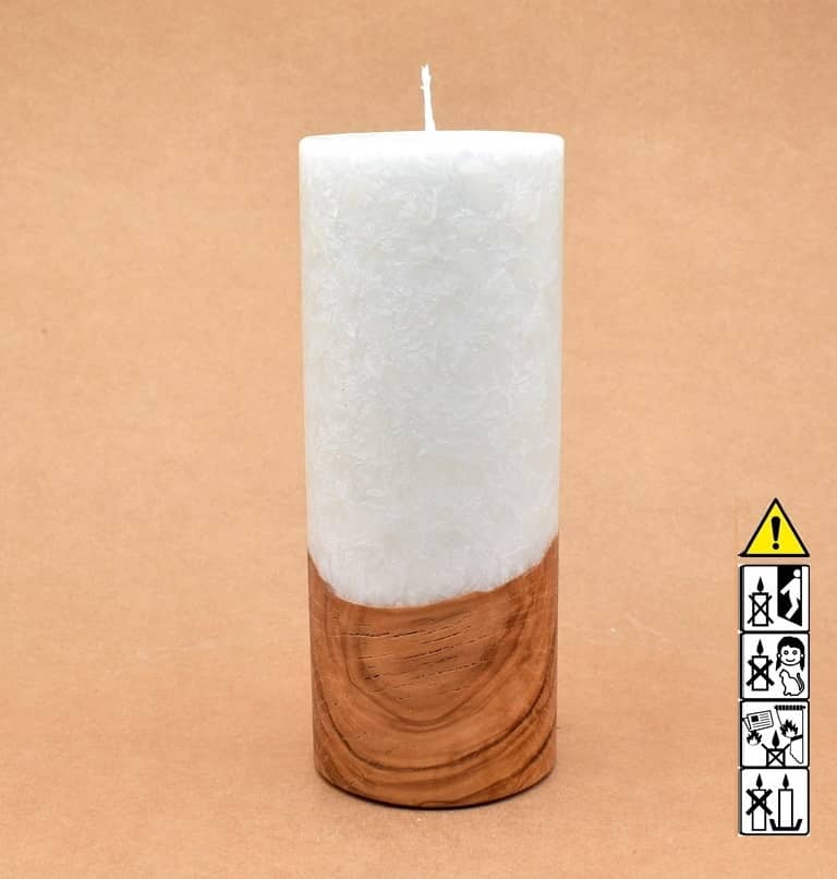 Kerze mit Holz Unikat Rund 80 x 200 mm mit Docht Nr.: 6