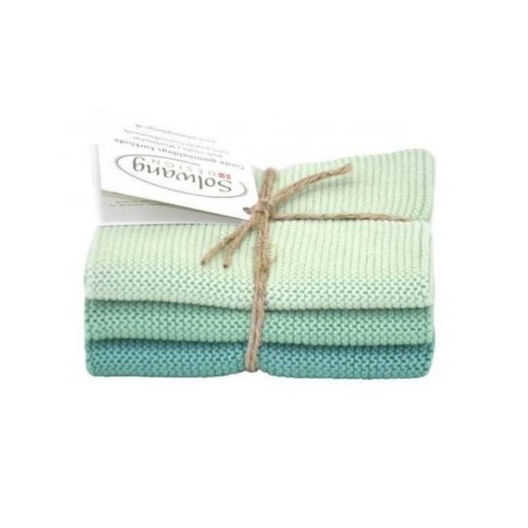 Solwang Wischtuch 3er Set 25 x 25 cm Baumwolle gestrickt Sommergrün Kombi BIO