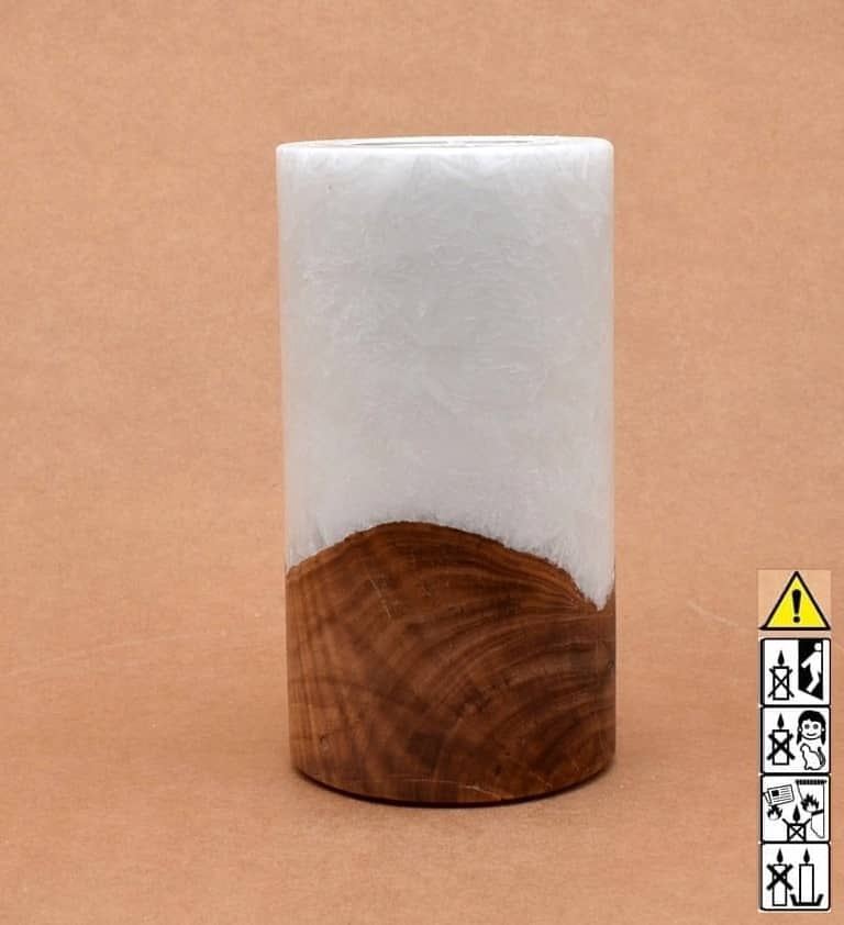 Kerze mit Holz Unikat Rund 80 x 150 mm mit Teelicht Nr.: 14