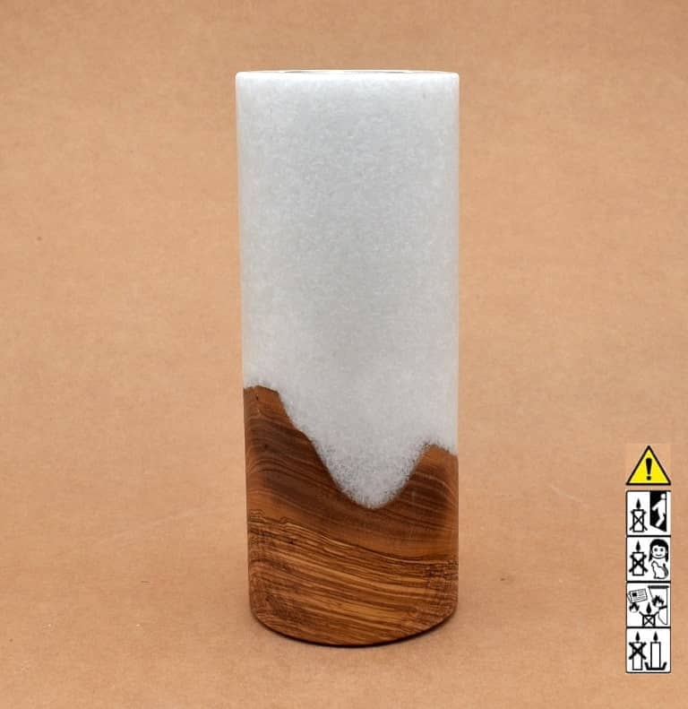 Kerze 80x200mm mit Holzelement, Individuelle, persönliche Hochzeitskerze  Holzkerze, Rund Stearinoptik, Hochzeitskerze mit Teelicht im Kerzen online Shop für Hochzeiten bestellen, günstig kaufen.