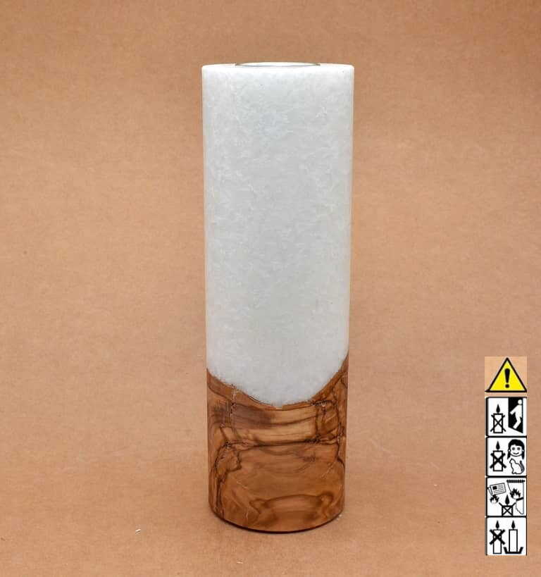 Kerze 80x250mm mit Holzelement, Individuelle, persönliche Hochzeitskerze  Holzkerze, Rund Stearinoptik, Hochzeitskerze mit Teelicht im Kerzen online Shop für Hochzeiten bestellen, günstig kaufen.