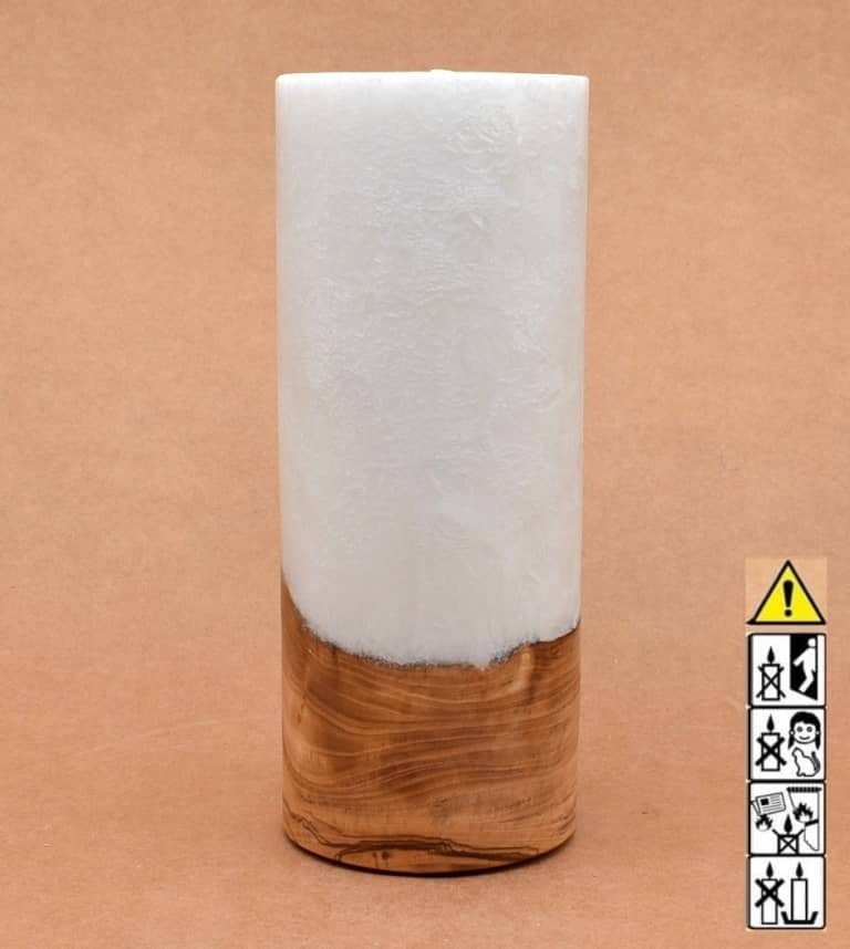 Kerze mit Holz Unikat Rund 80 x 200 mm mit Teelicht Nr.: 39