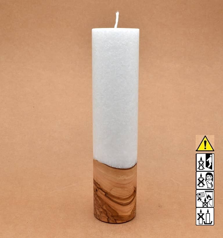 Kerze mit Holz Unikat Rund 60 x 250 mm mit Docht Nr.: 14