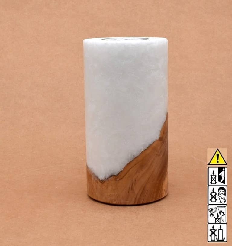 Kerze mit Holz Unikat Rund 80 x 150 mm mit Teelicht Nr.: 5