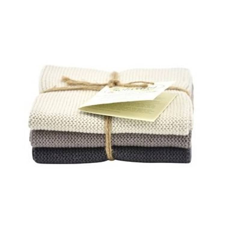 Solwang Wischtuch 3er Set 25 x 25 cm Baumwolle gestrickt warmes Grau Kombi