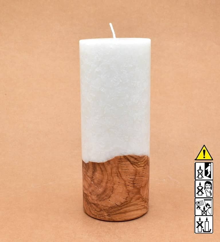 Kerze mit Holz Unikat Rund 80 x 200 mm mit Docht Nr.: 10