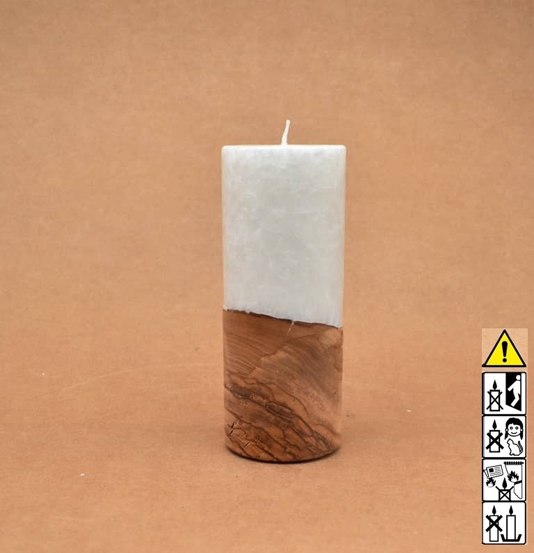Zierliche Kerze mit Holz Unikat Rund 60 x 150 mm mit Docht Nr.: 2 Zierliche Kerze mit Holz Unikat Rund 60 x 150 mm mit Docht Nr.: 2