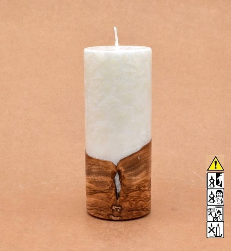 Zierliche Kerze mit Holz Unikat Rund 60 x 150 mm mit Docht Nr.: 2