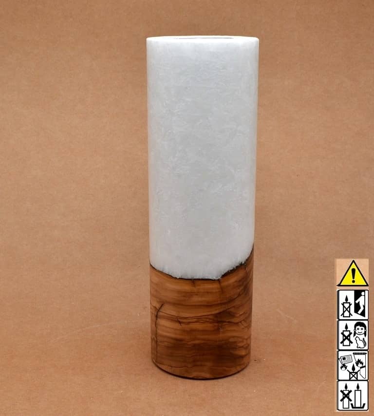 Kerze 80x250mm mit Holzelement, Individuelle, persönliche Hochzeitskerze  Holzkerze, Rund Stearinoptik, Hochzeitskerze mit Teelicht im Kerzen online Shop für Hochzeiten bestellen, günstig kaufen.