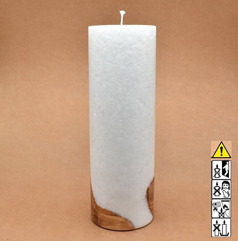 Kerze mit Holz Unikat Rund 100 x 300 mm mit Docht Nr.: 11