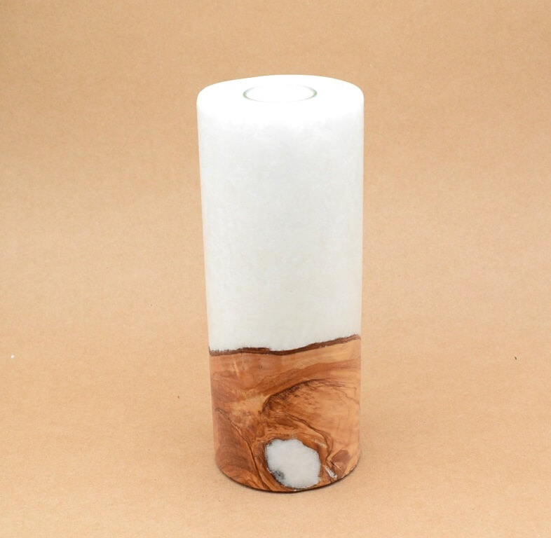 Kerze mit Holz Unikat Rund 100 x 250 mm Nr.1