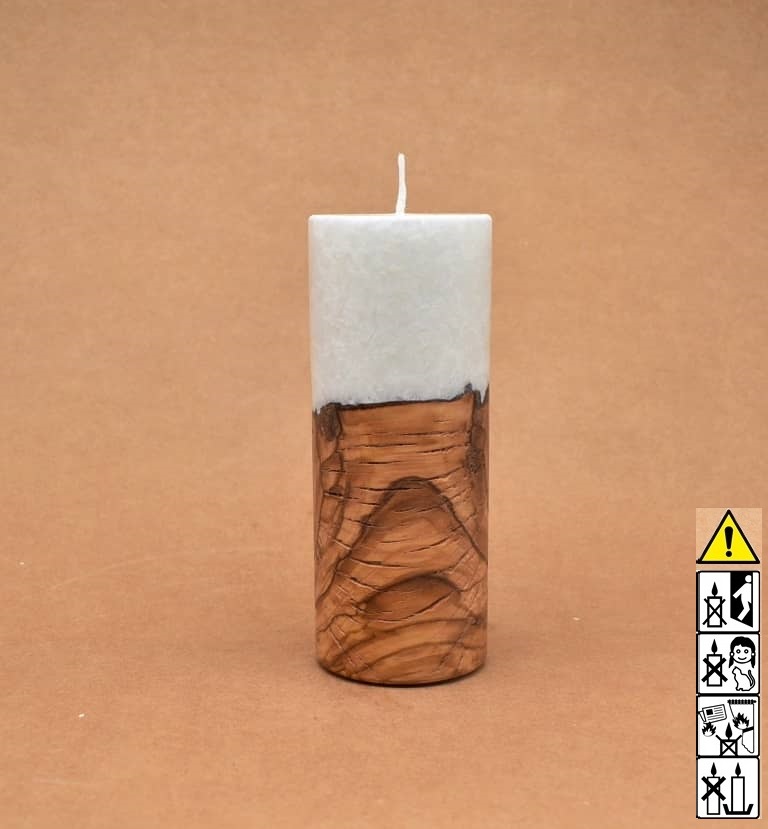 Zierliche Kerze mit Holz Unikat Rund 60 x 150 mm mit Docht Nr.: 6 Zierliche Kerze mit Holz Unikat Rund 60 x 150 mm mit Docht Nr.: 6