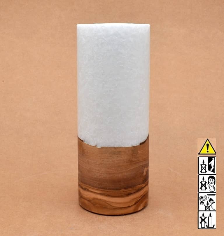 Kerze mit Holz Unikat Rund 80 x 200 mm mit Teelicht Nr.: 29