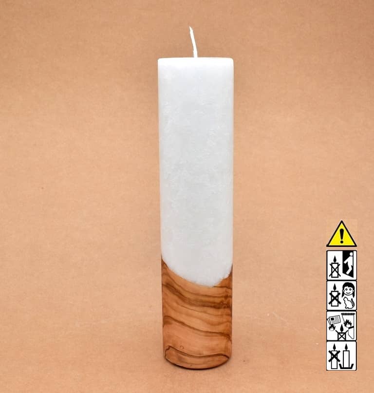 Kerze mit Holz Unikat Rund 60 x 250 mm mit Docht Nr.: 12