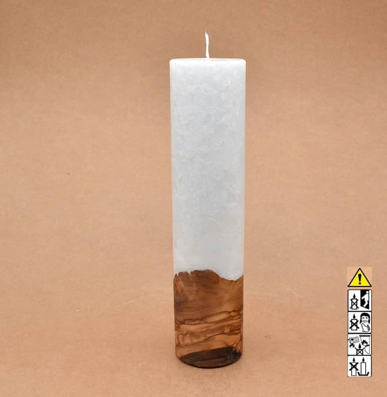 Kerze mit Holz Unikat Rund 60 x 250 mm mit Docht Nr.: 12