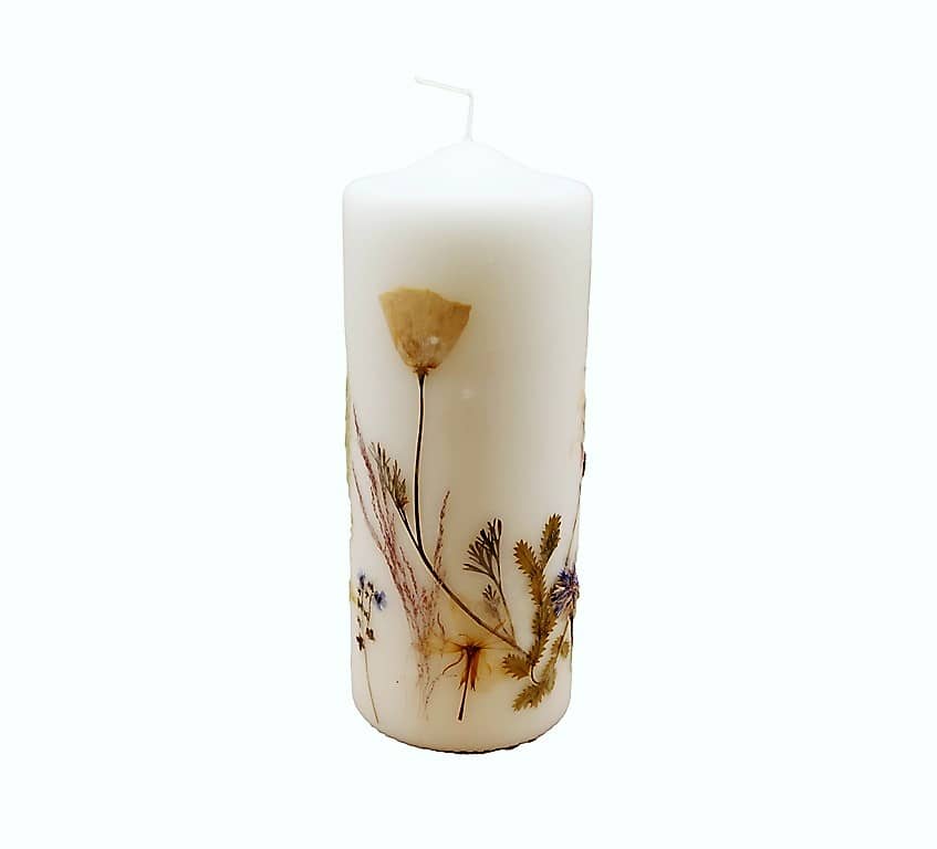 Hochwertige Kerze handgefertigt mit Blumendekor Ø100 x 250 mm rund