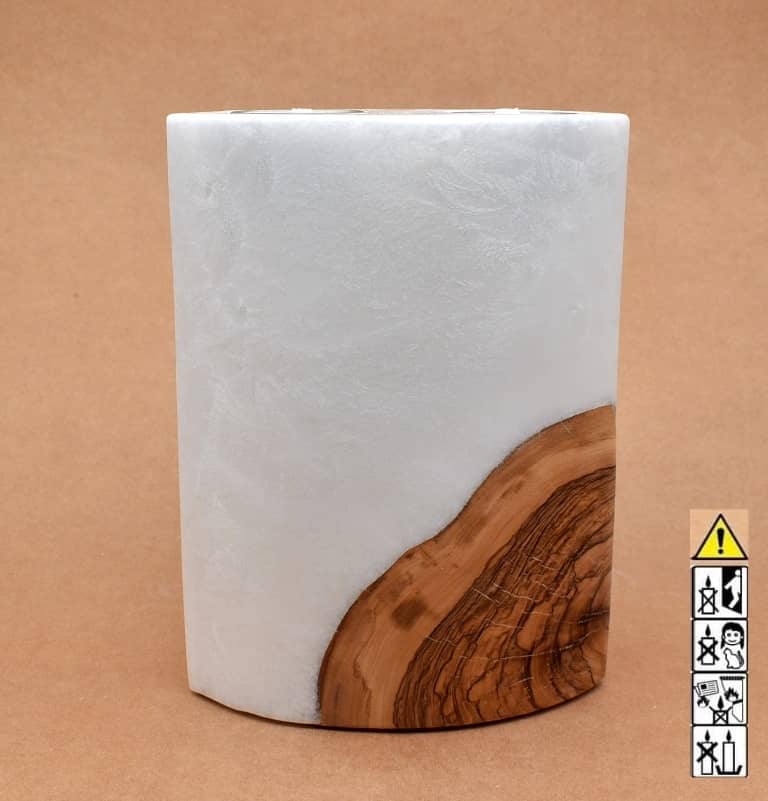 Kerze mit Holzelement, Individuelle, persönliche Hochzeitskerze  Holzkerze, Rund Stearinoptik, Hochzeitskerze mit Teelicht im Kerzen online Shop für Hochzeiten bestellen, günstig kaufen.