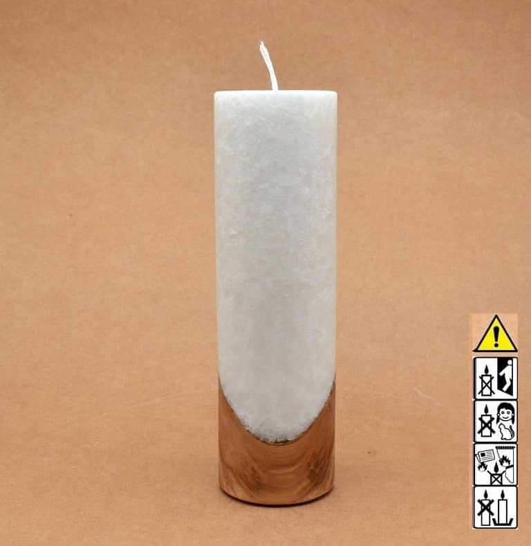 Liebliche Kerze mit Holz Unikat Rund 60 x 200 mm mit Docht Nr.: 10