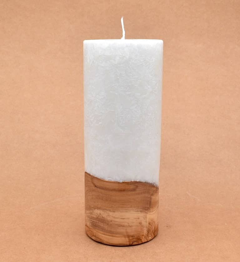 Kerze mit Holz Unikat Rund 80 x 200 mm mit Docht Nr.: 12