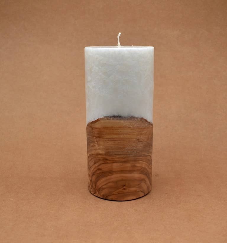 Kerze mit Holzelement, Individuelle, persönliche Hochzeitskerze  Holzkerze, Rund Stearinoptik, Hochzeitskerze mit Teelicht im Kerzen online Shop für Hochzeiten bestellen, günstig kaufen.