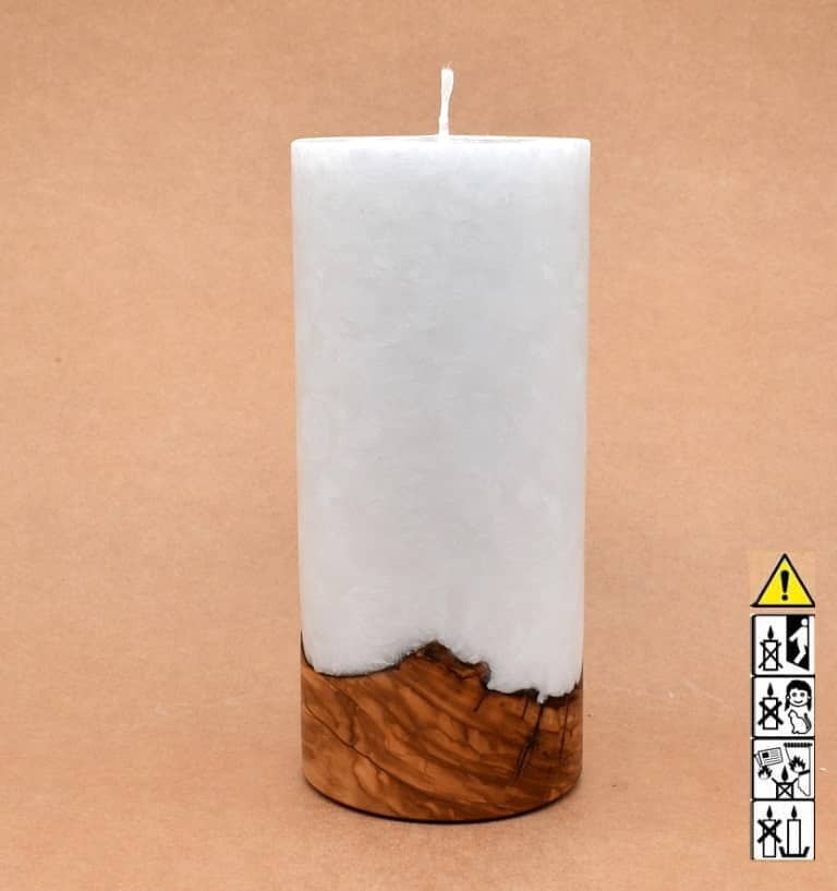 Kerze mit Holzelement, Individuelle, persönliche Hochzeitskerze  Holzkerze, Rund Stearinoptik, Hochzeitskerze mit Teelicht im Kerzen online Shop für Hochzeiten bestellen, günstig kaufen.