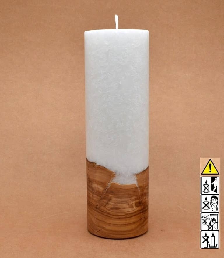 Kerze 80x250mm mit Holzelement, Individuelle, persönliche Hochzeitskerze  Holzkerze, Rund Stearinoptik, Hochzeitskerze mit Teelicht im Kerzen online Shop für Hochzeiten bestellen, günstig kaufen.