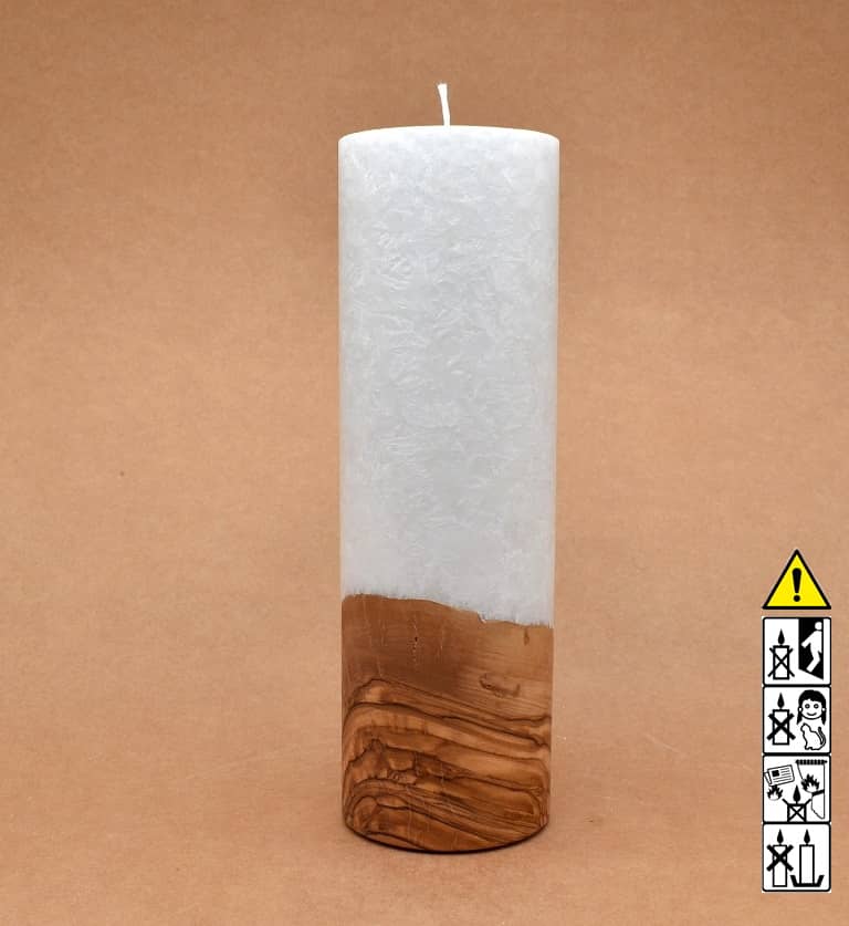 Kerze 80x250mm mit Holzelement, Individuelle, persönliche Hochzeitskerze  Holzkerze, Rund Stearinoptik, Hochzeitskerze mit Teelicht im Kerzen online Shop für Hochzeiten bestellen, günstig kaufen.