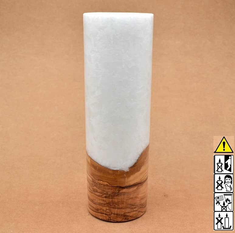 Kerze 80x250mm mit Holzelement, Individuelle, persönliche Hochzeitskerze  Holzkerze, Rund Stearinoptik, Hochzeitskerze mit Teelicht im Kerzen online Shop für Hochzeiten bestellen, günstig kaufen.