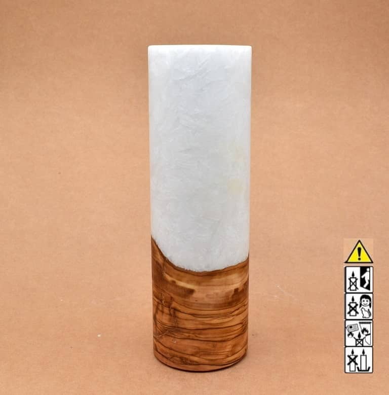Kerze 80x250mm mit Holzelement, Individuelle, persönliche Hochzeitskerze  Holzkerze, Rund Stearinoptik, Hochzeitskerze mit Teelicht im Kerzen online Shop für Hochzeiten bestellen, günstig kaufen.