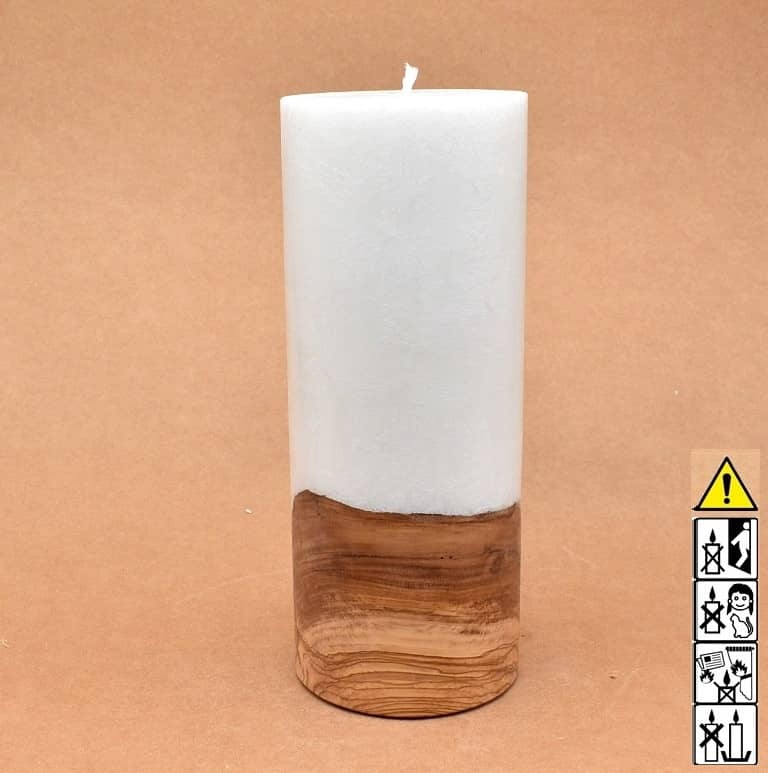 Kerze 100x250mm mit Holzelement, Individuelle, persönliche Hochzeitskerze  Holzkerze, Rund Stearinoptik, Hochzeitskerze mit Teelicht im Kerzen online Shop für Hochzeiten bestellen, günstig kaufen.