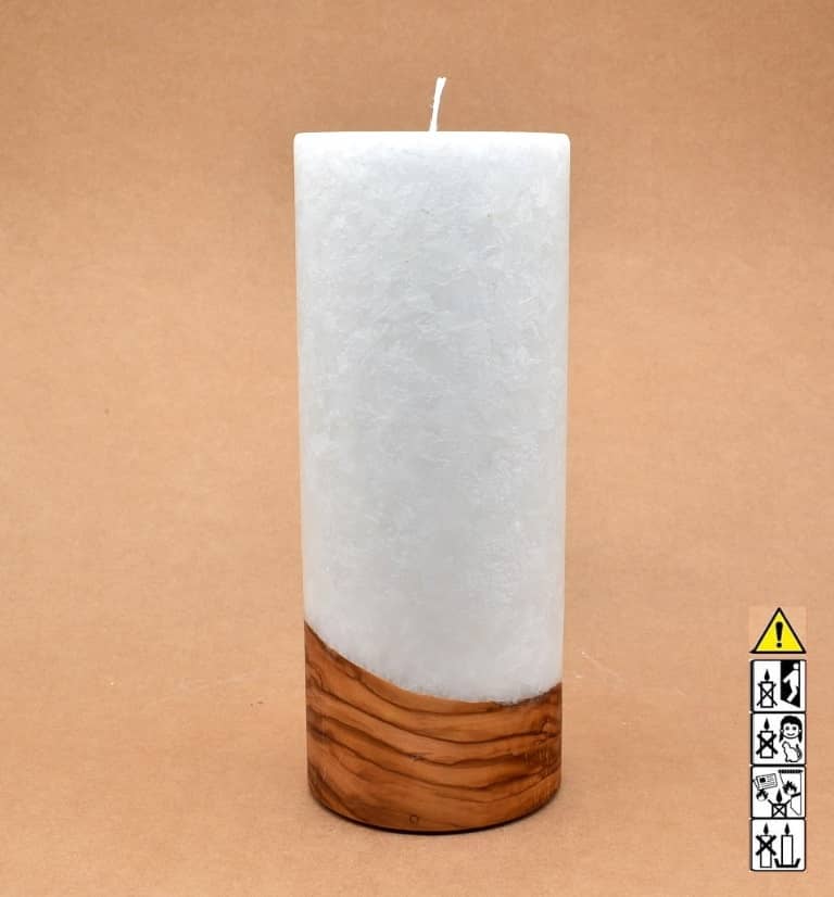 Kerze 100x250mm mit Holzelement, Individuelle, persönliche Hochzeitskerze  Holzkerze, Rund Stearinoptik, Hochzeitskerze mit Teelicht im Kerzen online Shop für Hochzeiten bestellen, günstig kaufen.