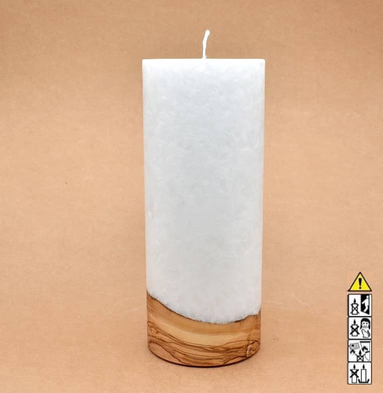 Kerze 100x250mm mit Holzelement, Individuelle, persönliche Hochzeitskerze  Holzkerze, Rund Stearinoptik, Hochzeitskerze mit Teelicht im Kerzen online Shop für Hochzeiten bestellen, günstig kaufen.