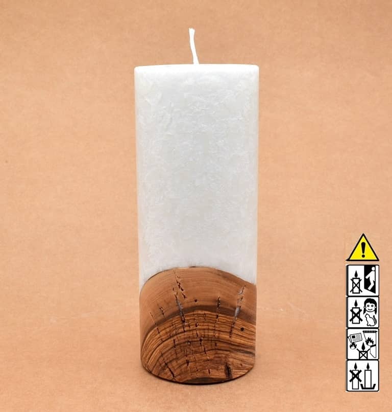 Kerze mit Holz Unikat Rund 80 x 200 mm mit Docht Nr.: 9