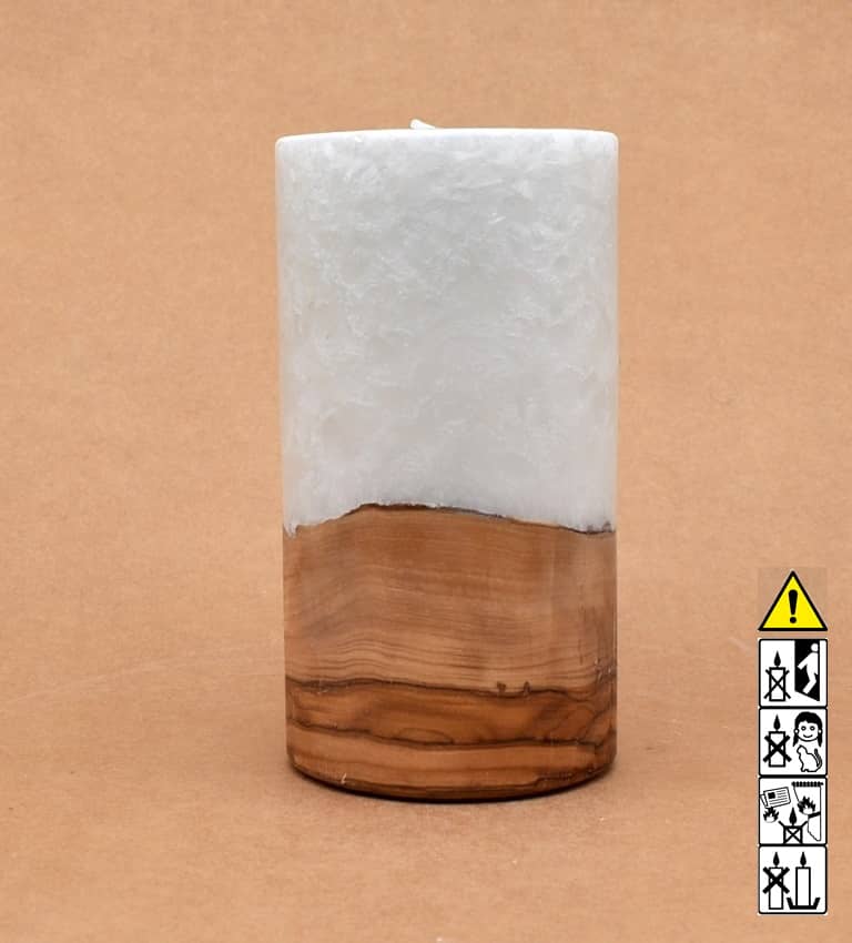 Kerze mit Holz Unikat Rund 80 x 150 mm mit Teelicht Nr.: 3