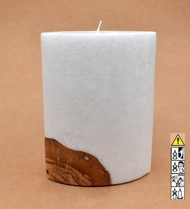 Kerze mit Holz Oval Kanten spitz 210 x 140 x 80 mm 1 x Docht. Nr.: 5