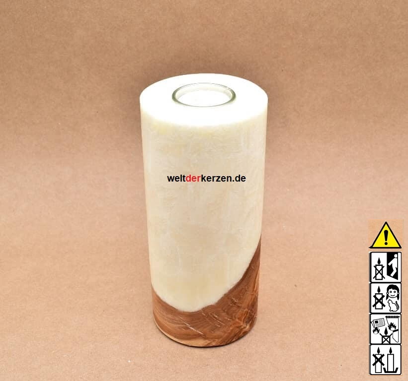 Kerze mit Holz, Unikat Holzkerze, Rund Stearin Kerze 122 Kerze mit Holzelement, Unikat Holzkerze, Rund Stearinoptik, Kerze mit Teelicht Nummer 122