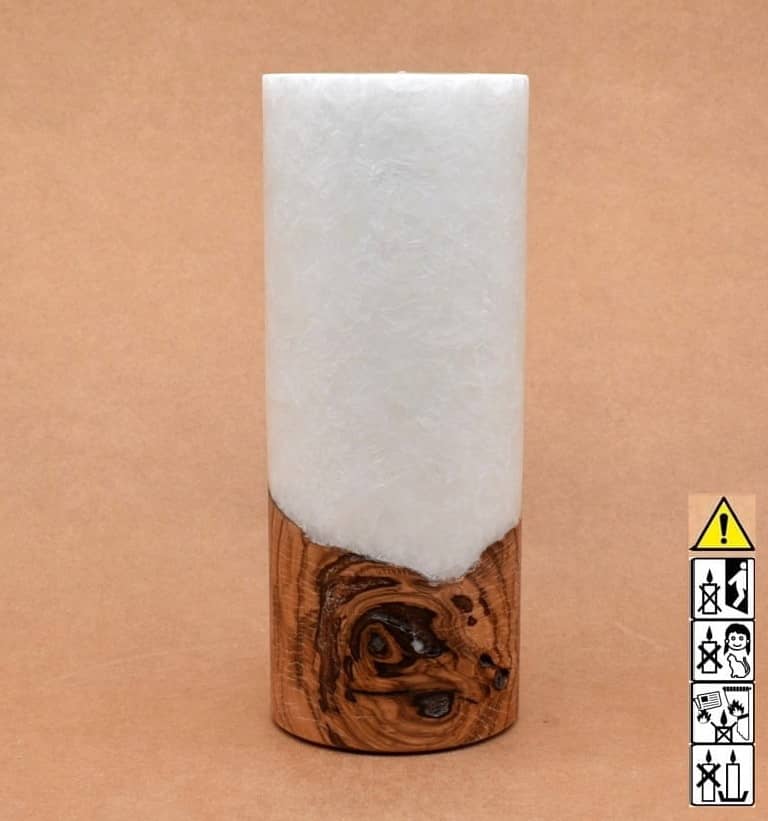 Kerze mit Holz Unikat Rund 80 x 200 mm mit Teelicht Nr.: 34